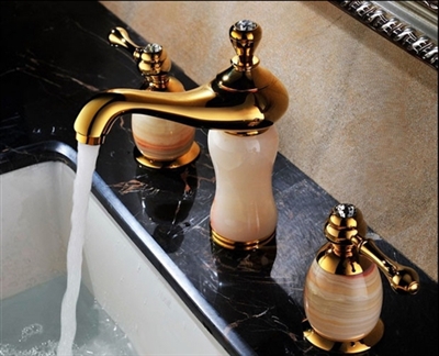 Leo Design Natural Jade Gold Sink Faucet
